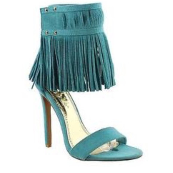 Shoes - Turquoise Fringe Festival Heels
